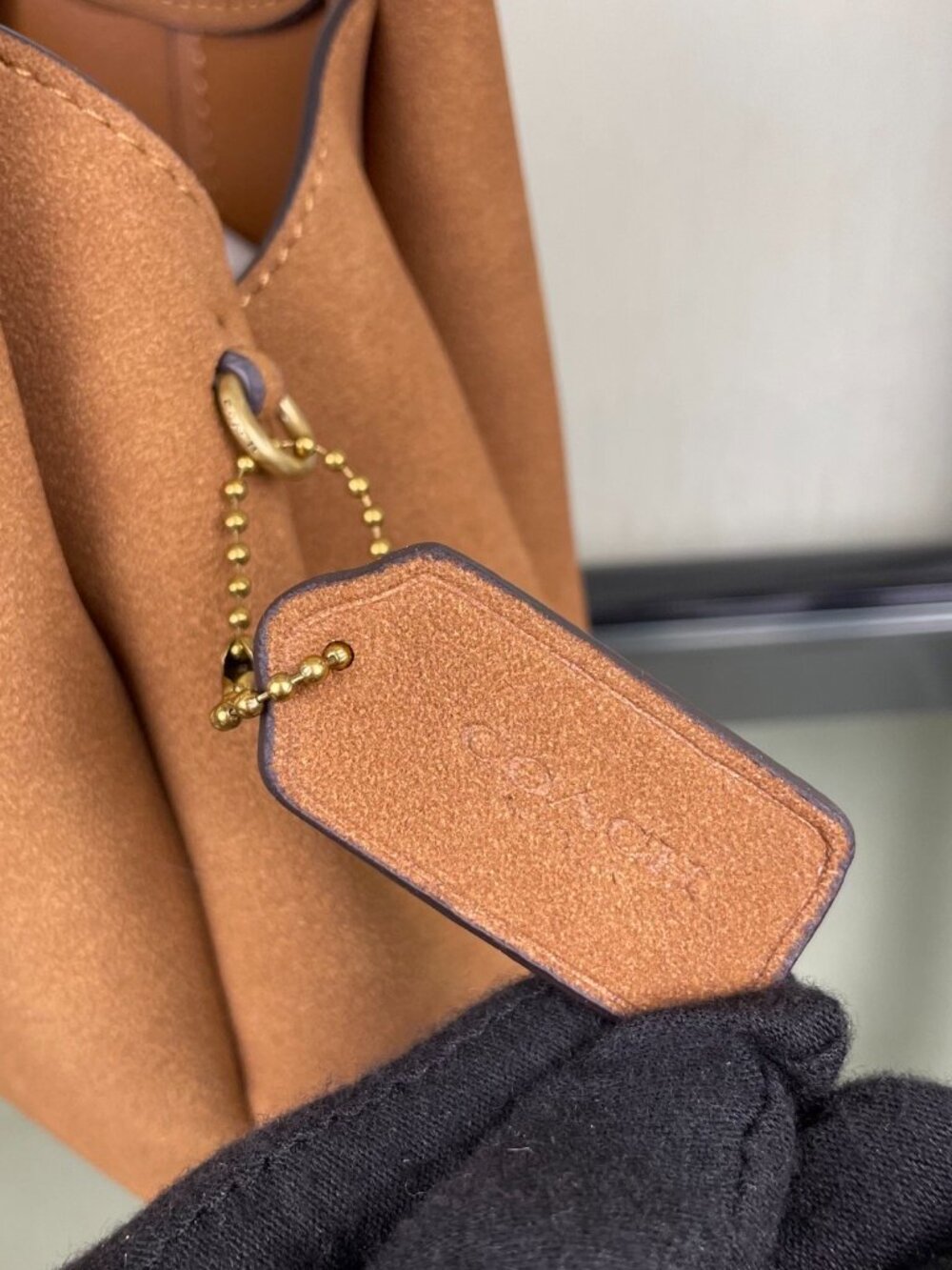 Coach Khaki Suede Circular Handle Handbag - Picture 7 of 8